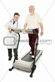 Doctor Monitors Senior on Treadmill