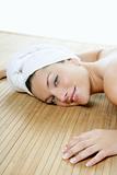 Beautiful spa blue eyes woman relax over white