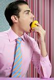 Funny businessman with lemon fruit on hand
