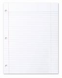 Blank Piece of School Lined Paper on White
