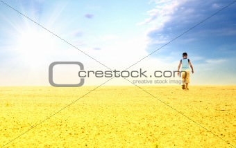 Men in sand desert