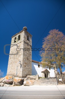church with stork nest