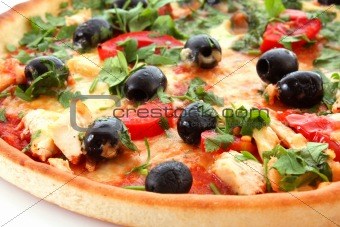  Tasty pizza with olives isolated on white