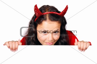 Sexy devil behind white board