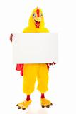 Chicken Man Holds Blank Sign