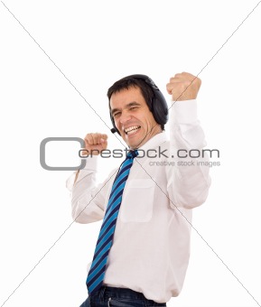 Businessman releasing stress listening to music