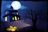 Halloween background with tree and house
