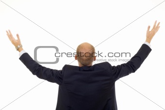 businessman with his arms up