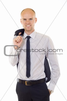 businessman with his coat on the shoulder