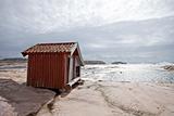 hut on a beach on a windy day