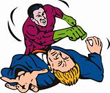 Superhero punching a bad guy