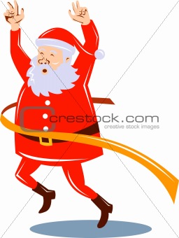 Santa Claus running crossing the finish line