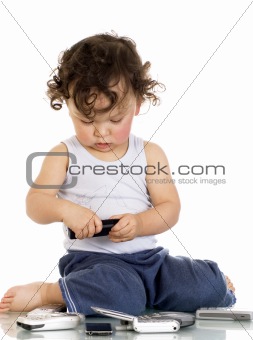 Child with mobile phones.