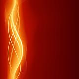 Glowing abstract wave background in flaming red golden