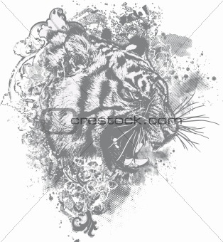 Grunge Tiger Floral Illustration
