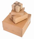 group of cardboard boxes on white