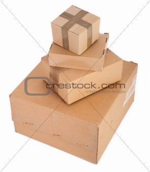 group of cardboard boxes on white