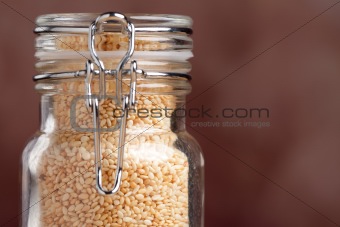 Glass Bottle Close-up of Sesame Seeds