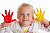 Smiling Child with painted hands