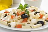 fresh macaroni mozzarella olives capers tomatoes salad