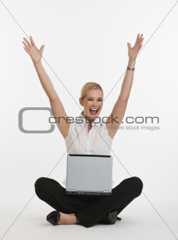 woman excited about being on computer