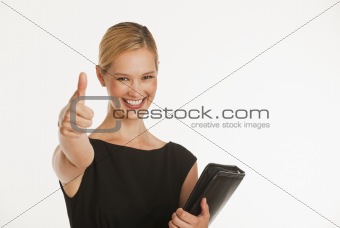 businesswoman giving thumbs up