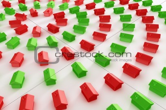 Red and green houses in a circle