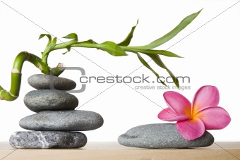 Stone Stack and Frangipani Flower With Spiral Bamboo
