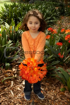Girll with a bunch of clivia from the garden