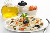 fresh macaroni mozzarella olives capers tomatoes salad