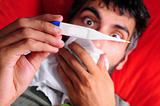 Oh No! Sick Man Checking for a Fever
