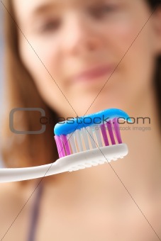 Brushing teeth.