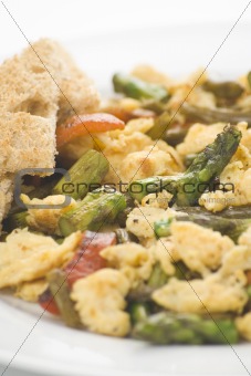 asparagus omelette red pepper and slices of bread