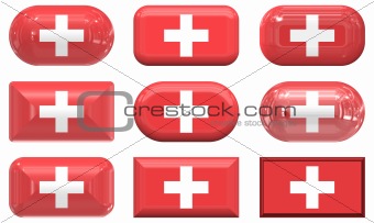 nine glass buttons of the Flag of Switzerland