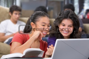 Female student discussing something on laptop