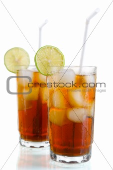 Two glass ice tea or cola