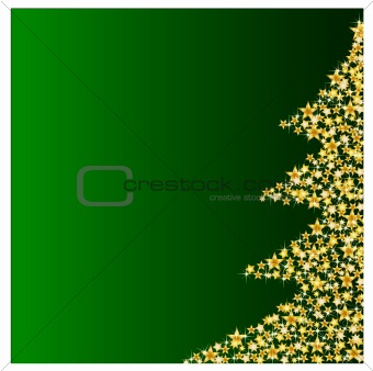golden christmas tree on green background