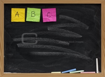 abc - first three letters of alphabet on blackboard