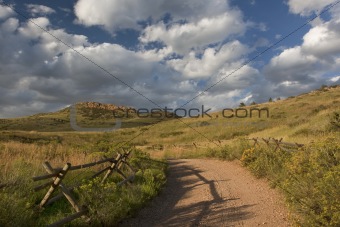 dirt road in Colorado at foothills of Rocky Mountains 