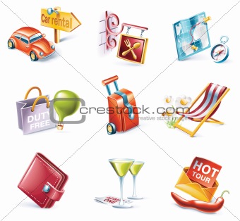 Vector cartoon style icon set. Part 13. Traveling