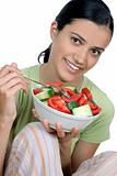 girl holding plate with salad