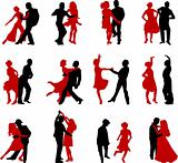 dancing couples silhouettes