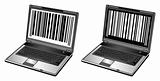 Opened laptop with bar codes