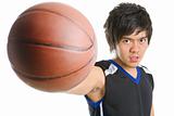 Basketball player holding the ball