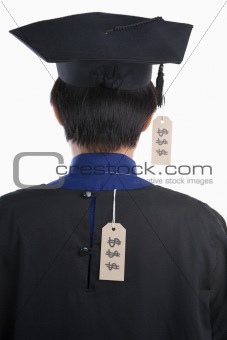 Backside of graduated student with expensive tag