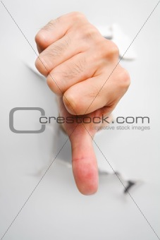 Thumb down from crack wall