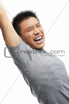 Asian man screaming to express his excitement