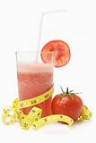 Tomato juice with measuring tape