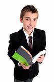 Student with text book smiling