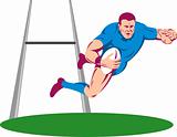 Rugby player diving to score a try